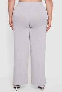 Womens Plus Size High Waisted Brushed Knit Wide Leg Pants, Grey, Size 3X
