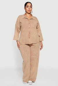 Plus Oversized Acid Wash Button Front Shirt