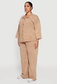 Plus Oversized Acid Wash Button Front Shirt