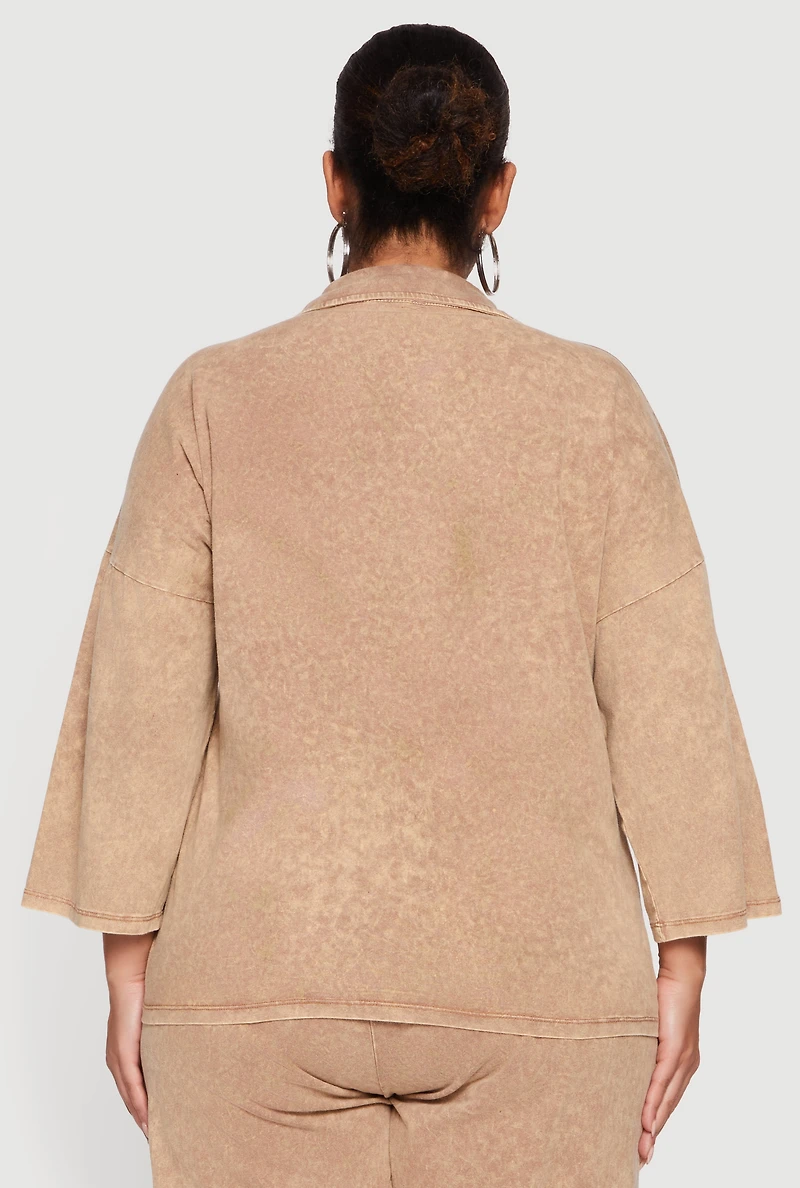 Plus Oversized Acid Wash Button Front Shirt
