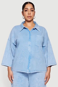Plus Oversized Acid Wash Button Front Shirt
