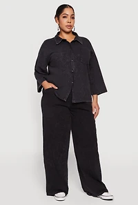 Plus High Waisted Acid Wash Wide Leg Pants