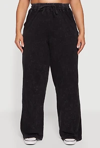 Womens Plus Size High Waisted Acid Wash Wide Leg Pants, Black, Size 1X
