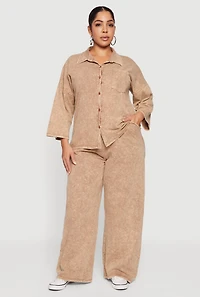 Plus High Waisted Acid Wash Wide Leg Pants