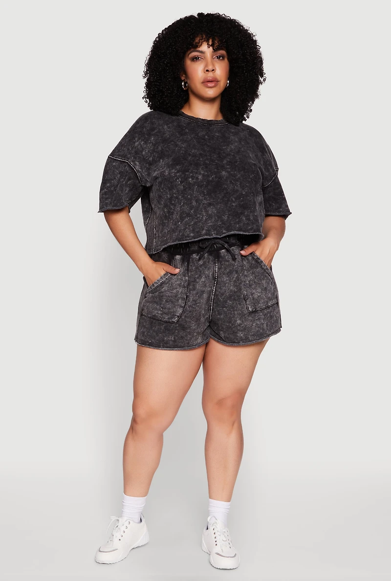 Womens Plus Size High Waisted Acid Wash Sweatshorts, Black, Size 1X