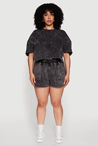 Womens Plus Size High Waisted Acid Wash Sweatshorts, Black, Size 1X