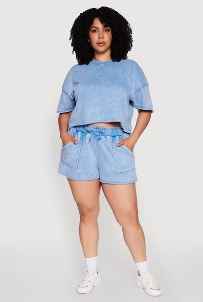 Womens Plus Size High Waisted Acid Wash Sweatshorts, Blue, Size 3X