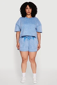 Womens Plus Size High Waisted Acid Wash Sweatshorts, Blue, Size 3X