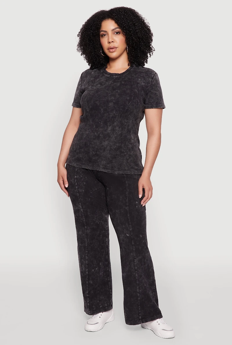 Womens Plus Acid Wash Pintuck Wide Leg Pants,
