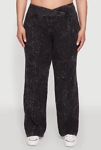 Womens Plus Acid Wash Pintuck Wide Leg Pants,