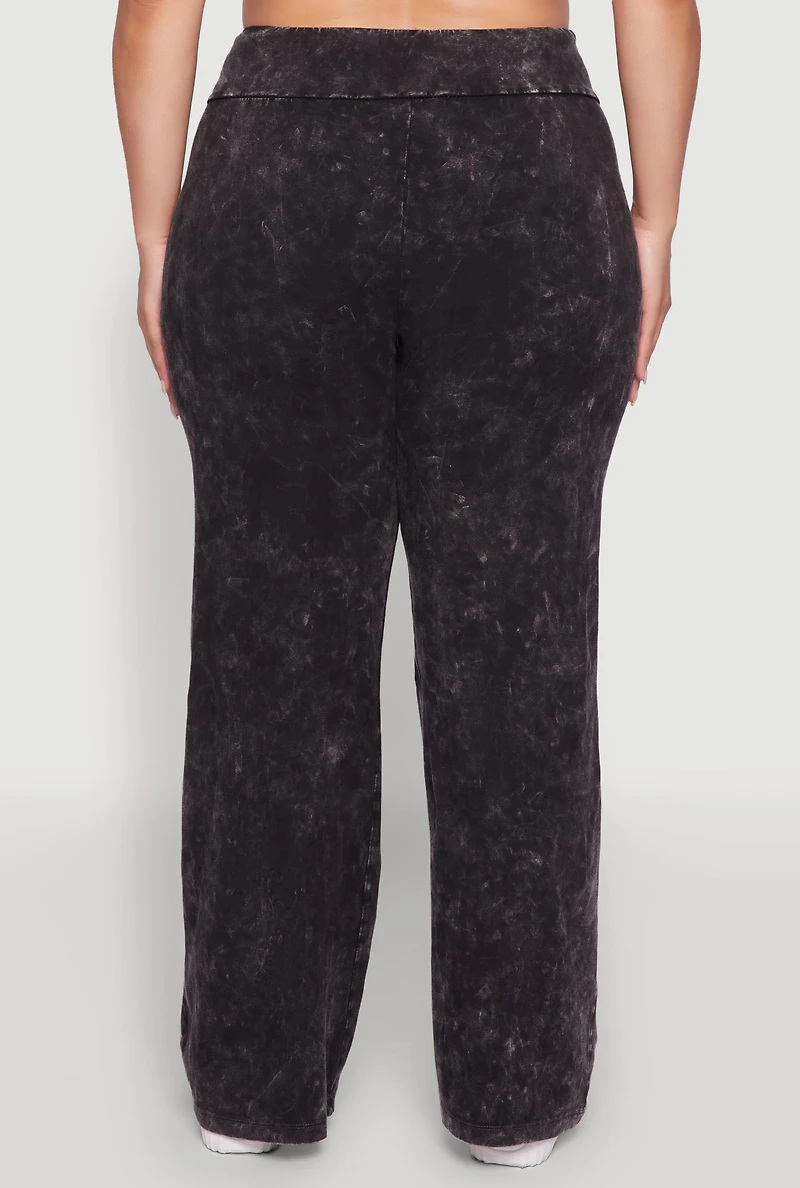 Womens Plus Acid Wash Pintuck Wide Leg Pants,