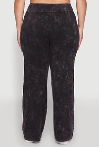 Womens Plus Acid Wash Pintuck Wide Leg Pants,