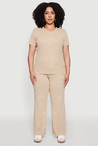 Womens Plus Size Acid Wash Pintuck Wide Leg Pants, Khaki, Size 3X