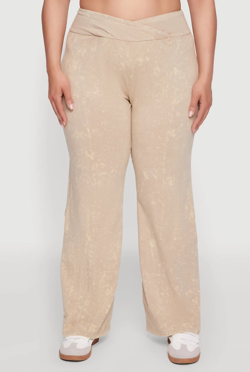 Plus Acid Wash Pintuck Wide Leg Pants