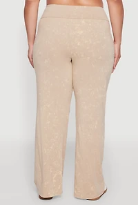 Womens Plus Size Acid Wash Pintuck Wide Leg Pants, Khaki, Size 3X