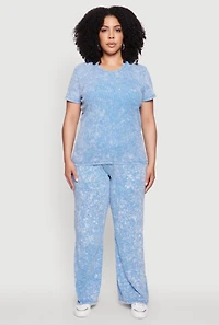Womens Plus Acid Wash Pintuck Wide Leg Pants,