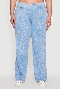 Womens Plus Acid Wash Pintuck Wide Leg Pants,
