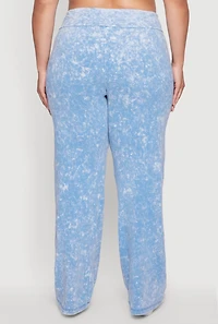 Womens Plus Size Acid Wash Pintuck Wide Leg Pants, Blue, Size 3X