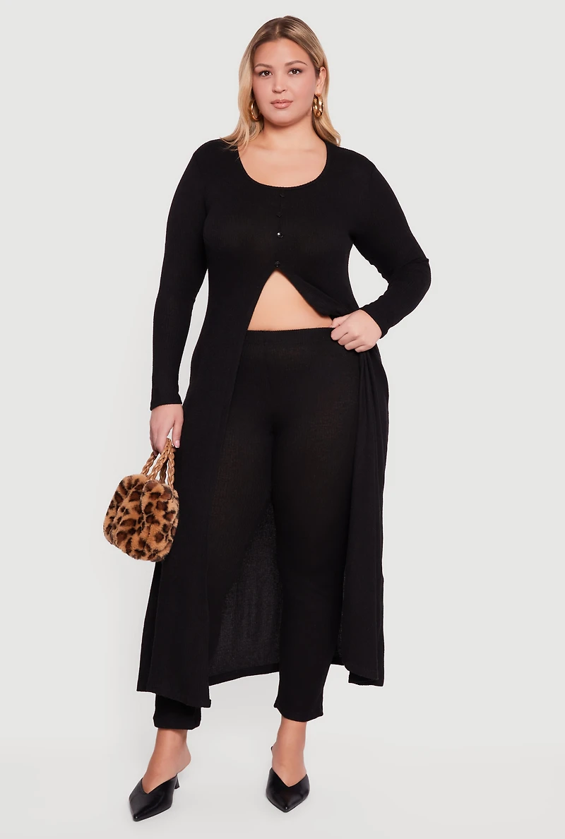 Plus High Waisted Brushed Ribbed Knit Leggings