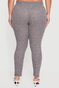 Womens Plus Size High Waisted Brushed Ribbed Knit Leggings, Grey, Size 2X