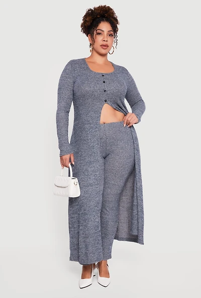 Plus High Waisted Brushed Ribbed Knit Leggings