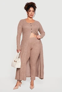 Plus High Waisted Brushed Ribbed Knit Leggings