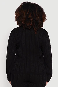 Womens Plus Size Cable Knit Crew Neck Pullover Sweater, Black, Size 2X