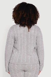 Womens Plus Size Cable Knit Crew Neck Pullover Sweater, Grey, Size 2X