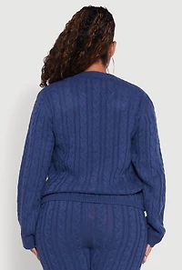 Womens Plus Size Cable Knit Crew Neck Pullover Sweater, Blue, Size 3X