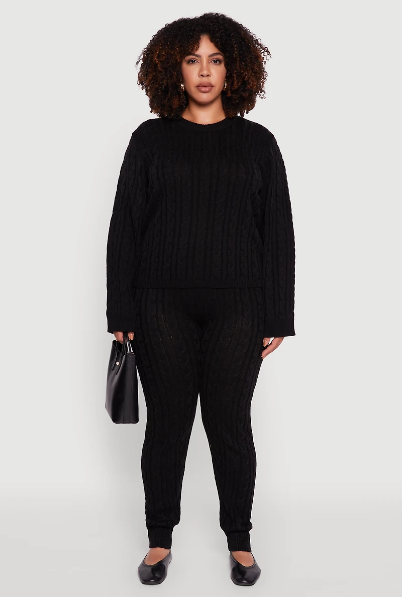 Womens Plus Size Cable Knit Joggers, Black, Size 3X
