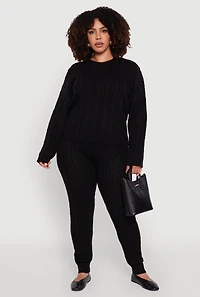 Womens Plus Size Cable Knit Joggers, Black, Size 3X