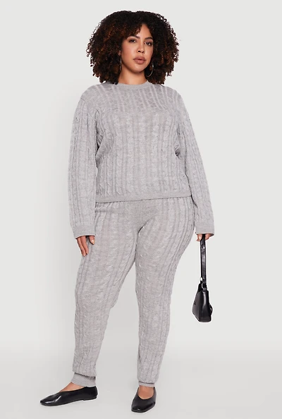Womens Plus Size Cable Knit Joggers, Grey, Size 2X