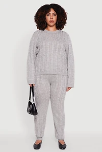 Womens Plus Cable Knit Joggers, Grey,