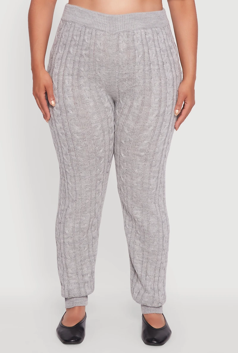Womens Plus Cable Knit Joggers, Grey,
