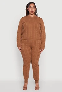 Womens Plus Size Cable Knit Joggers, Brown, Size 3X