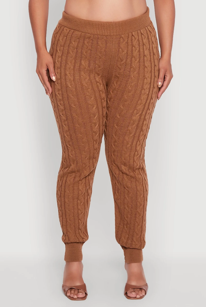 Womens Plus Size Cable Knit Joggers, Brown, Size 3X