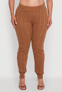 Womens Plus Size Cable Knit Joggers, Brown, Size 3X