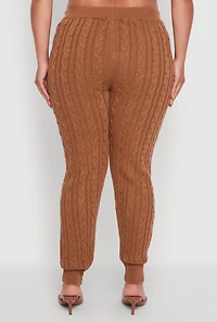Womens Plus Size Cable Knit Joggers, Brown, Size 3X