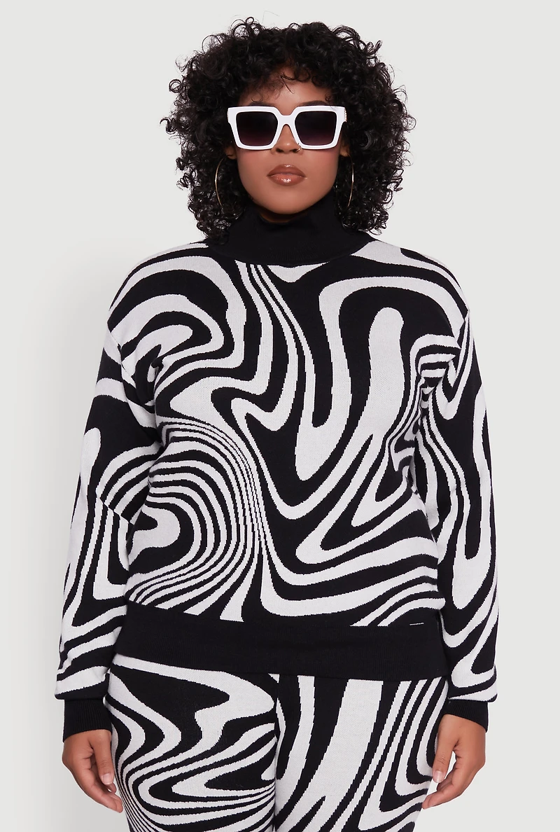 Womens Plus Size Patterned Mock Neck Sweater, Multi, Size 2X