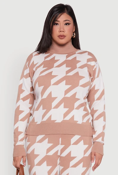 Womens Plus Patterned Mock Neck Sweater, Multi,