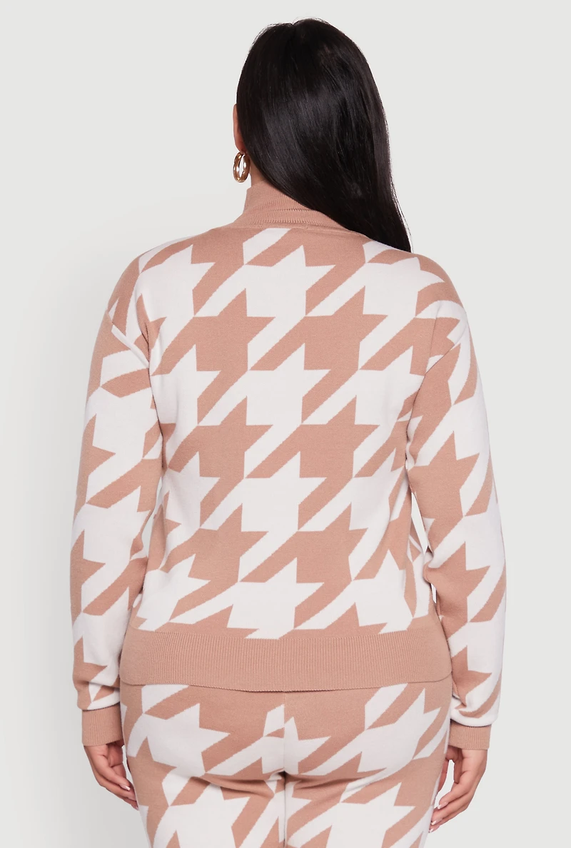 Womens Plus Patterned Mock Neck Sweater, Multi,
