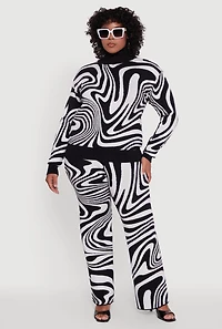 Womens Plus Patterned Pull On Straight Leg Pants, Multi,
