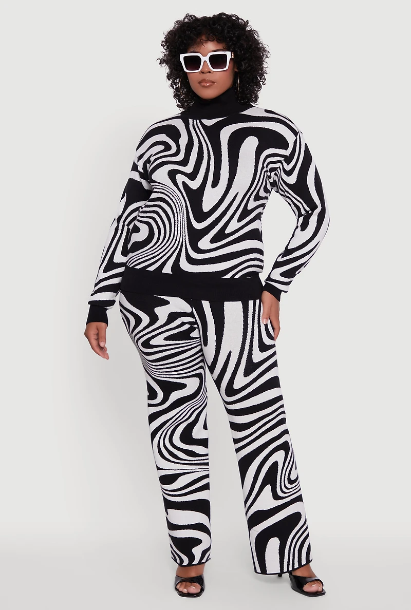 Plus Patterned Pull On Straight Leg Pants