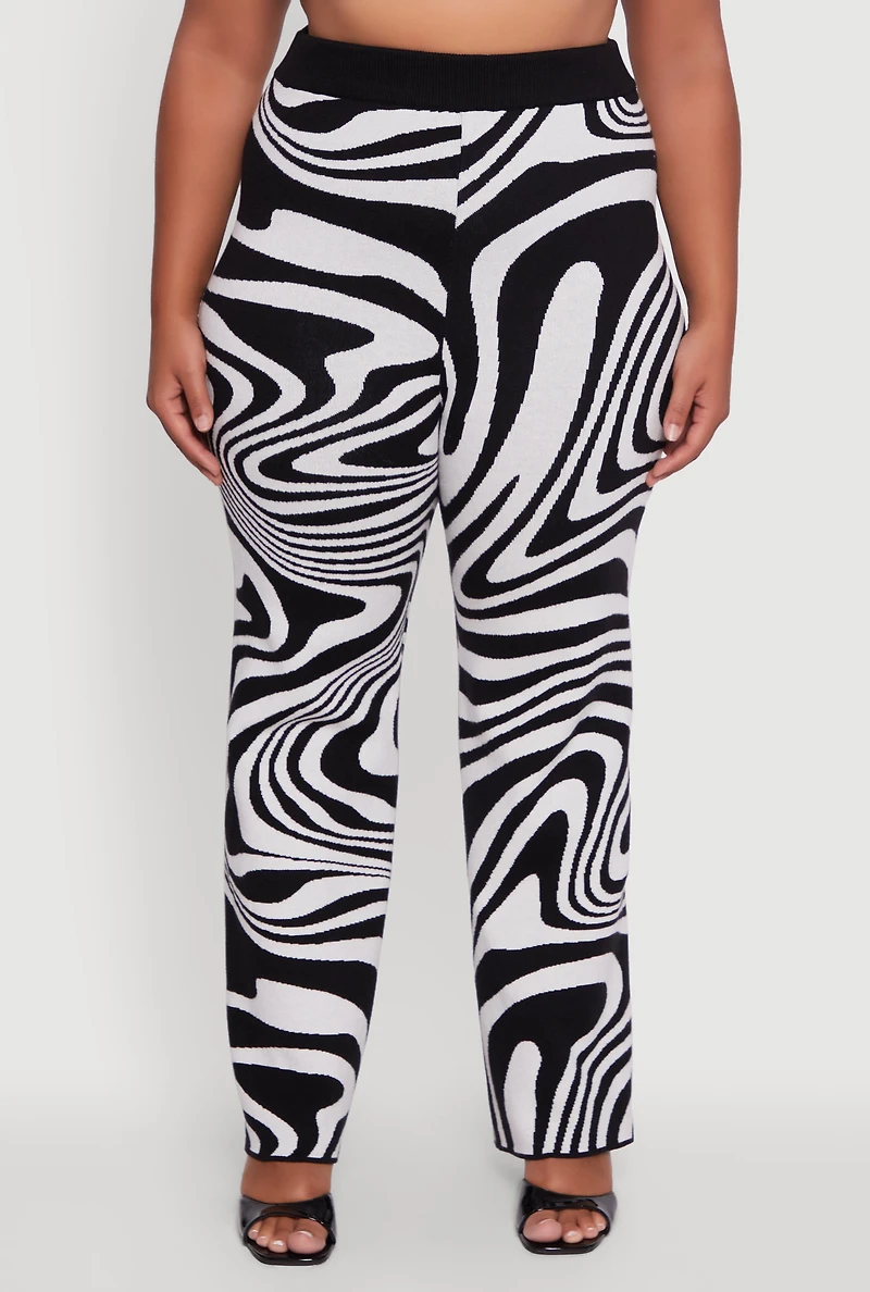 Womens Plus Size Patterned Pull On Straight Leg Pants, Multi, Size 2X
