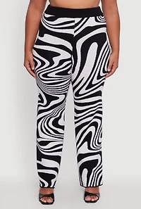 Womens Plus Size Patterned Pull On Straight Leg Pants, Multi, Size 2X
