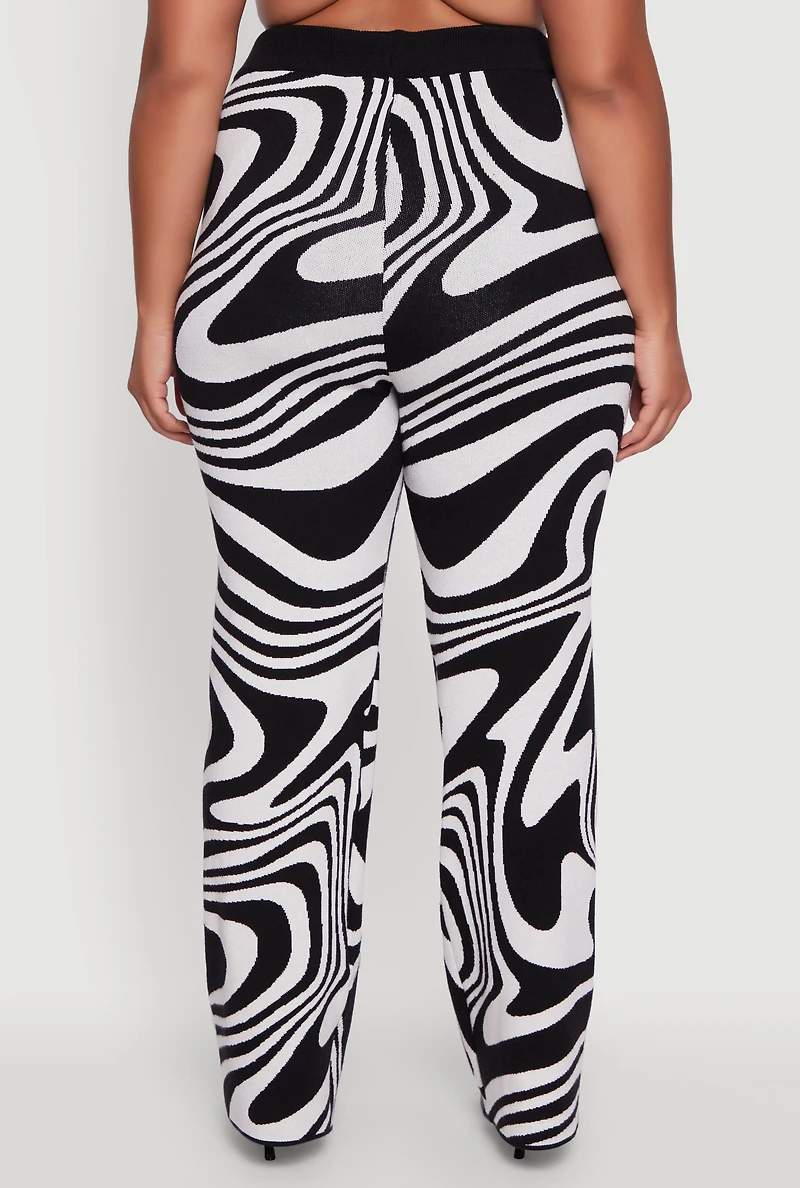 Womens Plus Size Patterned Pull On Straight Leg Pants, Multi, Size 2X