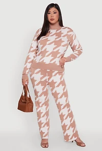 Plus Patterned Pull On Straight Leg Pants