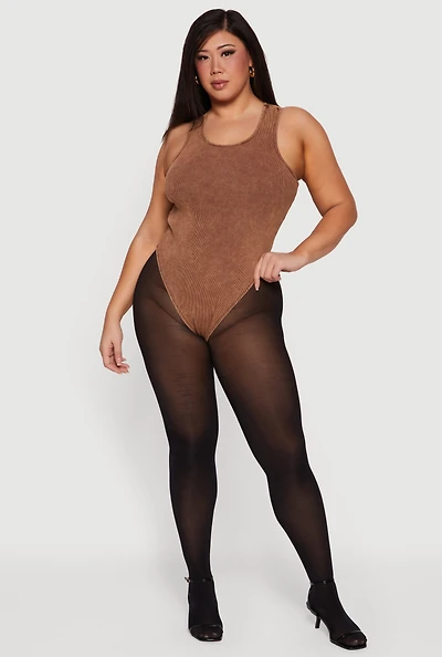 Plus Acid Wash Rib Knit Scoop Neck Bodysuit