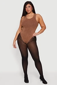 Plus Acid Wash Rib Knit Scoop Neck Bodysuit