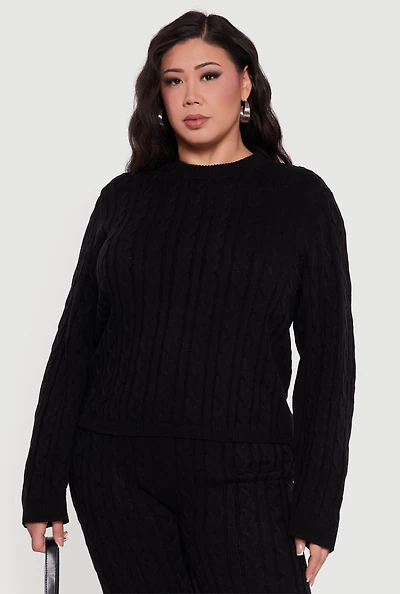 Plus Long Sleeve Cable Knit Sweater
